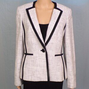KASPER size 8 black/white/silver-metallic blazer polyestr/cotton/other dry clean